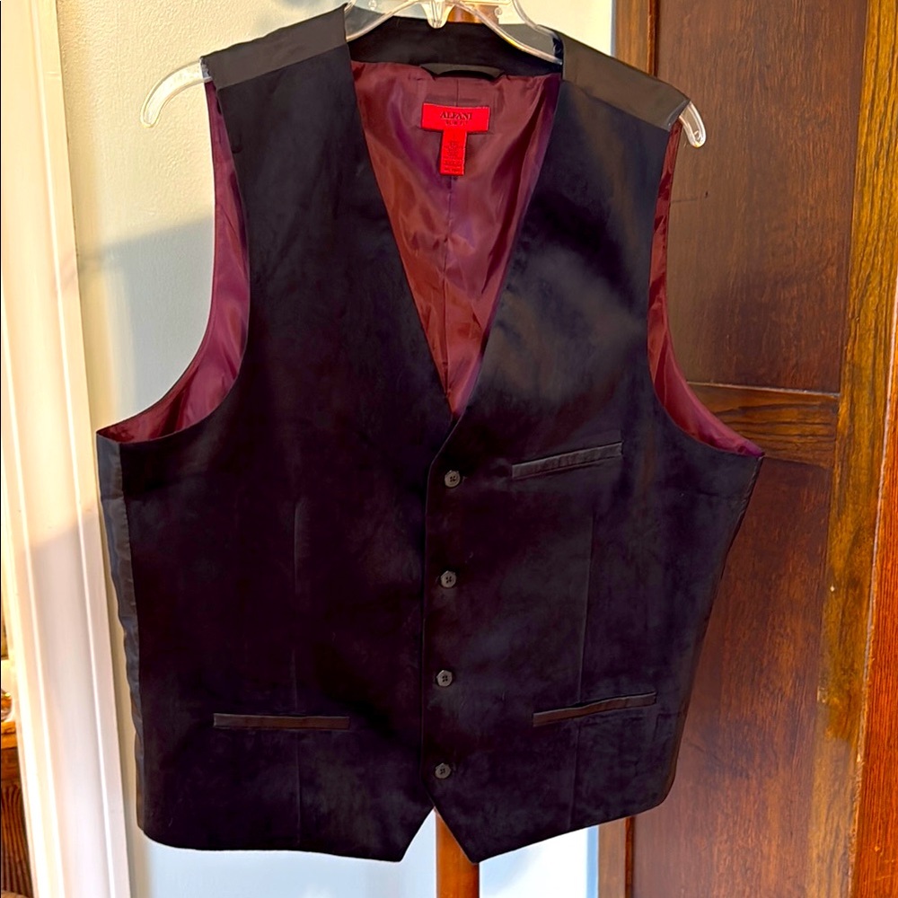 Men's Alfani Slim Fit Black Vest with burgundy Lining
